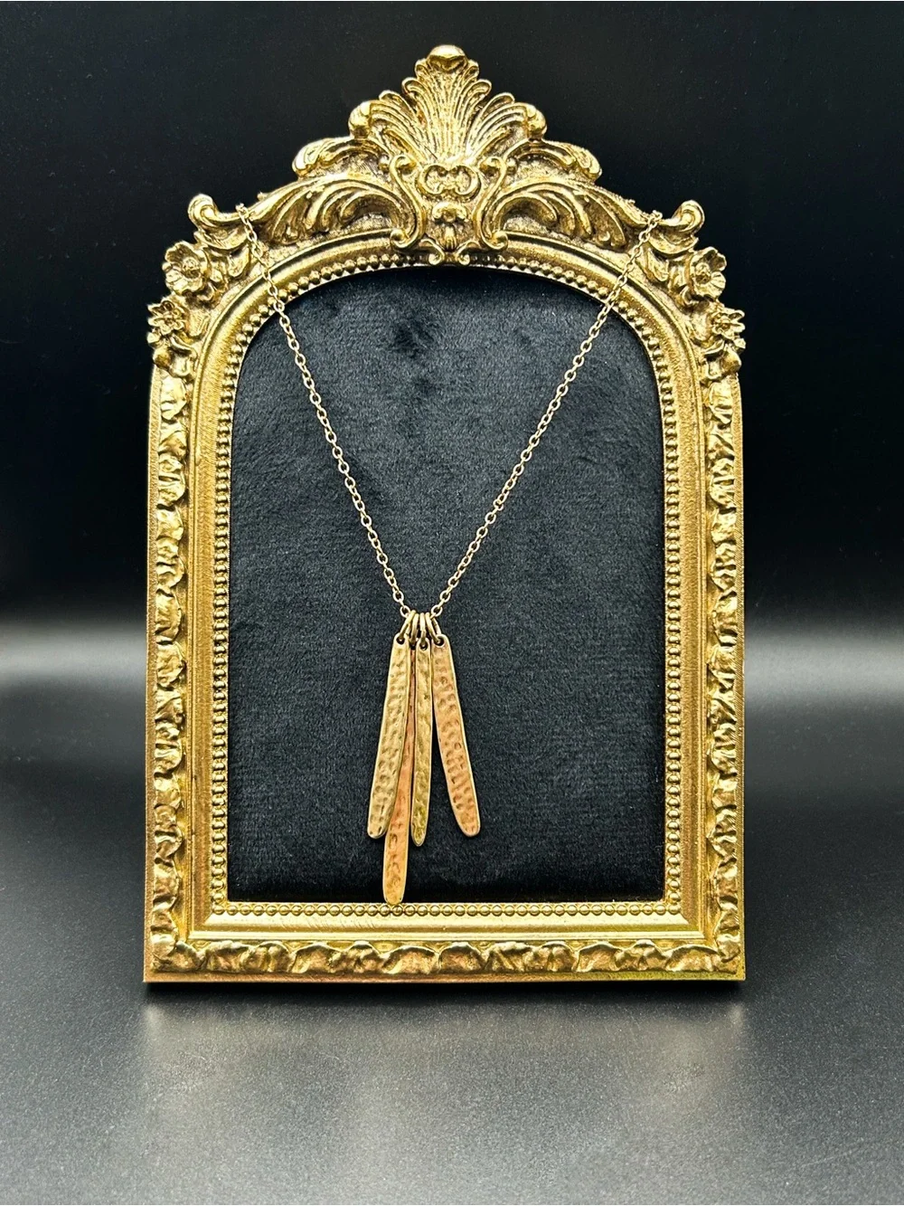 Chico's Gold Tone Hammered Multi-Pendant Necklace, Organic Stick Fringe